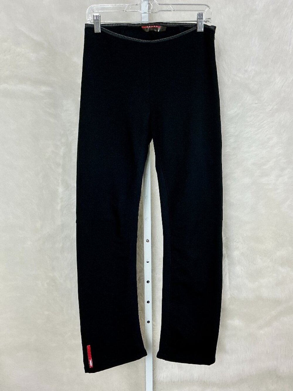 Prada Vintage 90s 00s Linea Rossa Black Leather Trim Ribbed Panel Pants IT 42 M